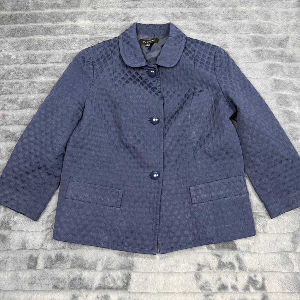 Talbots Navy Blue Textured Matelasse Blazer Peter Pan Collar Jacket Size 10